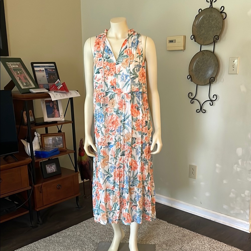 LOFT Pink and Blue Halter Sundress Midi
